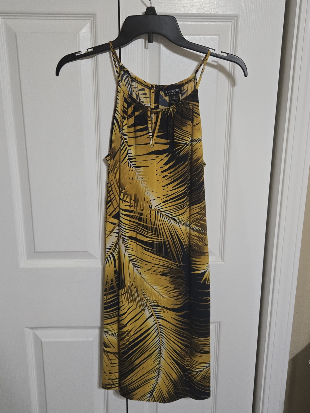 Enfocus Studio Yellow and Black Palm-Print Midi Dress